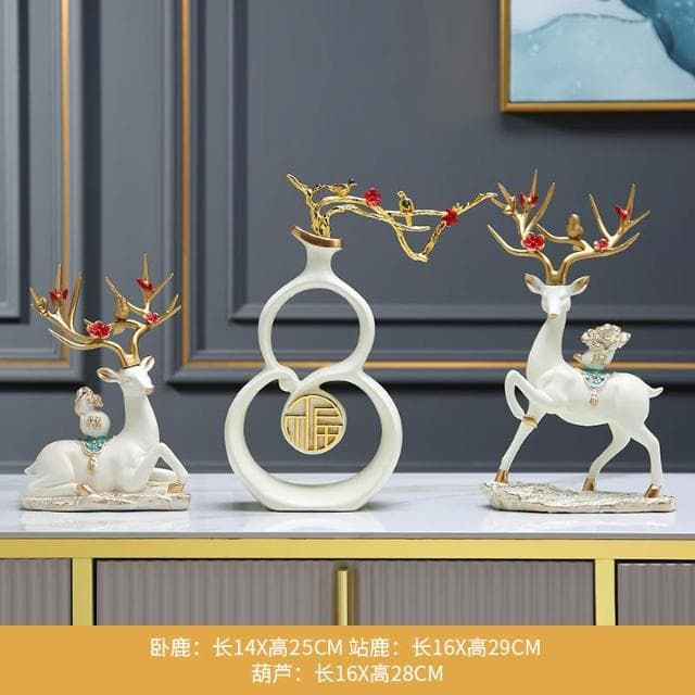 桃甜也居家生活 招財福鹿擺飾客廳電視櫃酒櫃玄關喬遷新居結婚禮物軟裝家居飾品