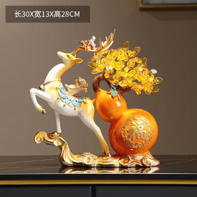 桃甜也居家生活 招財福鹿擺飾客廳電視櫃酒櫃玄關喬遷新居結婚禮物軟裝家居飾品