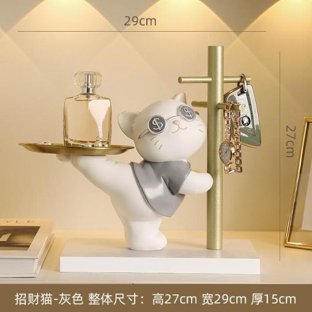 免運 招財貓玄關鑰匙收納擺件 入戶家居客廳託盤 裝飾品 搬家喬遷新居禮物