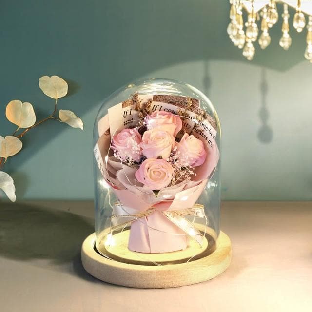 香皂花玻璃罩 創意永生花禮物 不凋花盅 公仔防塵罩 香皂花 乾燥花 夜燈 真花 情人節 母親節 女友生日畢業