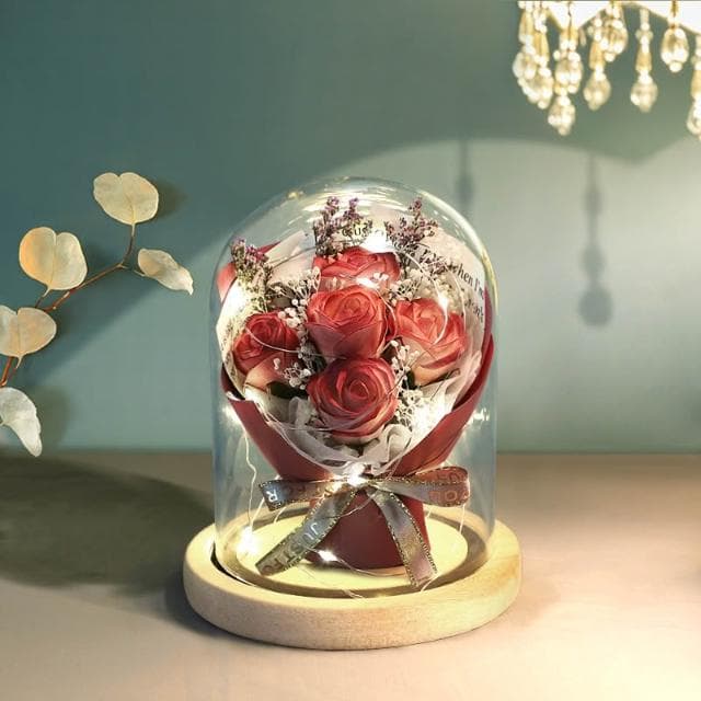 香皂花玻璃罩 創意永生花禮物 不凋花盅 公仔防塵罩 香皂花 乾燥花 夜燈 真花 情人節 母親節 女友生日畢業