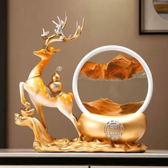 水晶樹流沙畫 黃水晶 發財樹 元寶鹿 招財擺飾 入厝禮物 客廳擺飾 喬遷禮品 玄關擺件 居傢裝飾 交換禮物