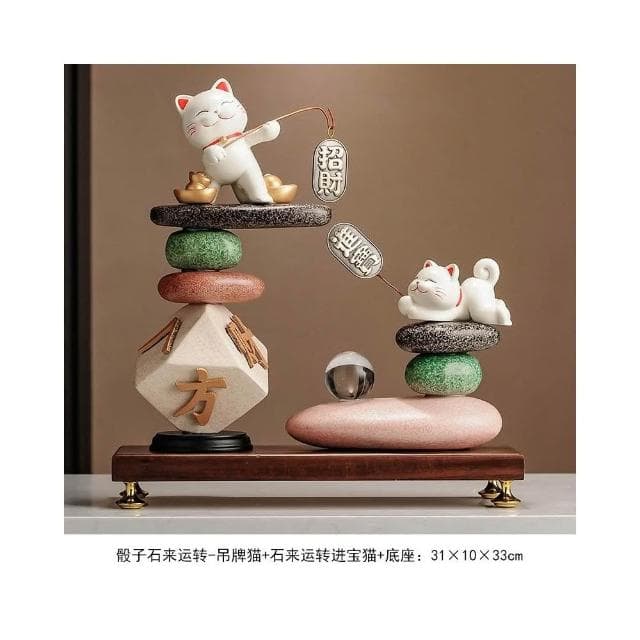 八方來財 時來運轉 招財貓擺件 辦公室酒櫃裝飾品八 喬遷店鋪開業禮品 時來運轉 療癒小物 辦公室風水陶瓷擺件
