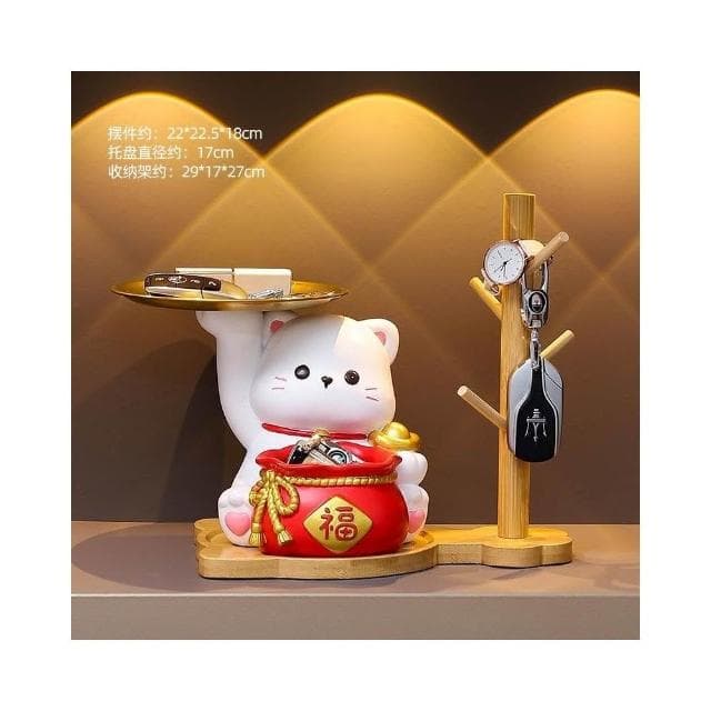 優選 招財貓鑰匙收納擺件 玄關擺件 招財貓入戶擺設 客廳裝飾品 搬傢喬遷新居禮物 招財納福收納擺件 放鑰匙 鑰匙收納
