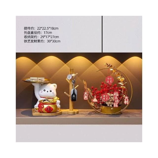 優選 招財貓鑰匙收納擺件 玄關擺件 招財貓入戶擺設 客廳裝飾品 搬傢喬遷新居禮物 招財納福收納擺件 放鑰匙 鑰匙收納
