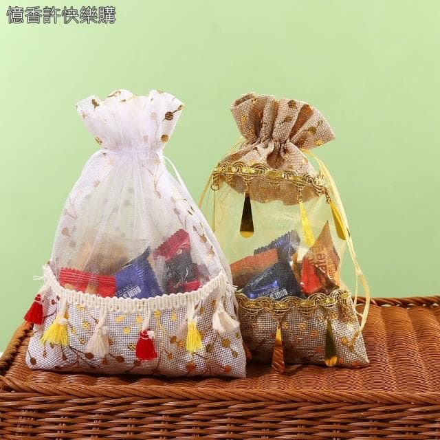 憶香許快樂購 新品 束口 休閒拼接 節慶 禮品袋 節慶送禮 收納袋 回禮 小禮物 收納 伴手禮 束口袋 飾品收納