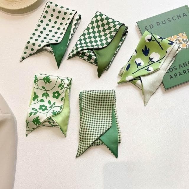 梵花 綠色繫新款顯白多功能春夏長條小絲巾女髮帶裝飾領巾小圍巾綁包包