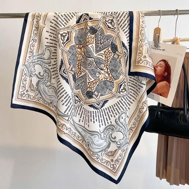 梵花 氣質藏青米色紅色順滑絲巾大方巾90cm百搭方巾披肩春秋新款圍巾