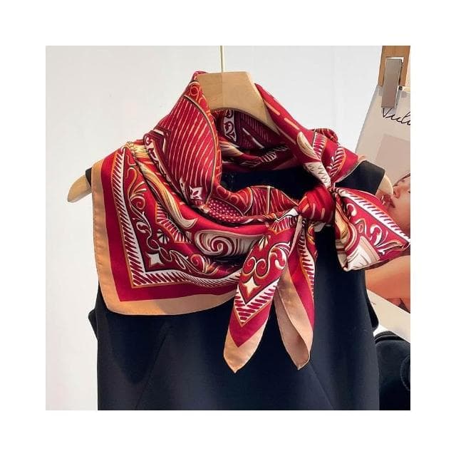 梵花 氣質藏青米色紅色順滑絲巾大方巾90cm百搭方巾披肩春秋新款圍巾