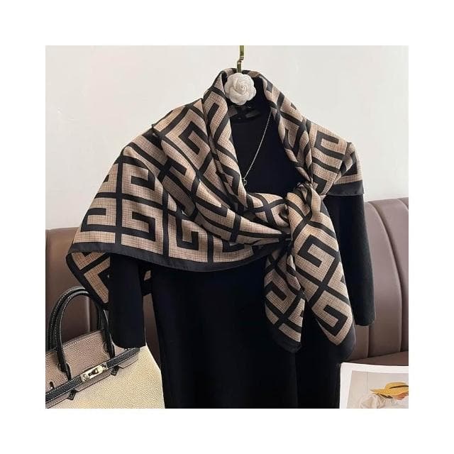 梵花 氣質藏青米色紅色順滑絲巾大方巾90cm百搭方巾披肩春秋新款圍巾