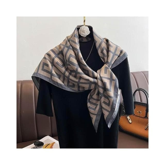 梵花 氣質藏青米色紅色順滑絲巾大方巾90cm百搭方巾披肩春秋新款圍巾