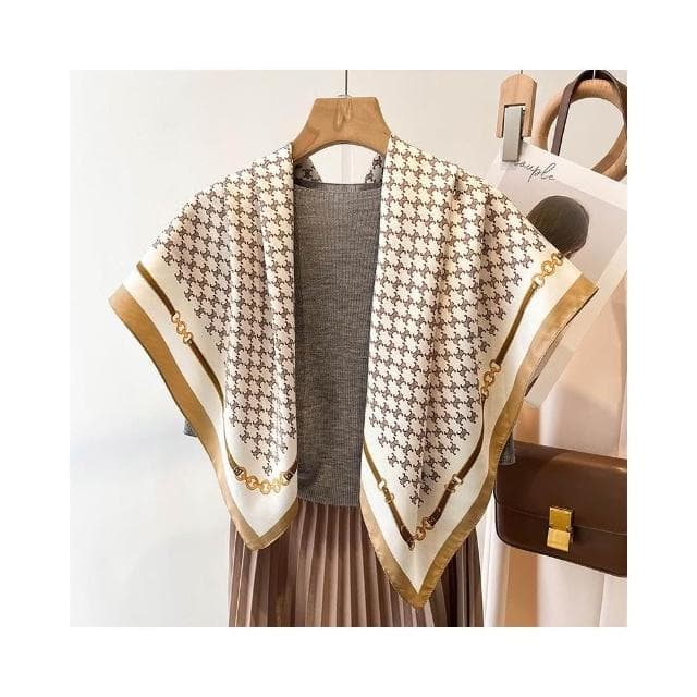 梵花 氣質藏青米色紅色順滑絲巾大方巾90cm百搭方巾披肩春秋新款圍巾