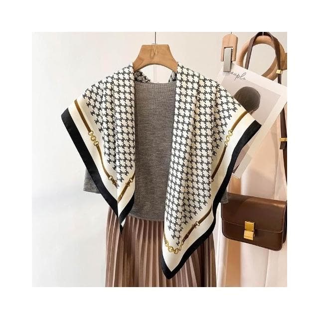 梵花 氣質藏青米色紅色順滑絲巾大方巾90cm百搭方巾披肩春秋新款圍巾