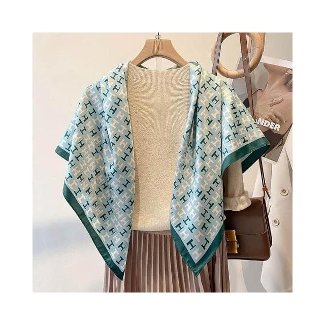 梵花 氣質藏青米色紅色順滑絲巾大方巾90cm百搭方巾披肩春秋新款圍巾