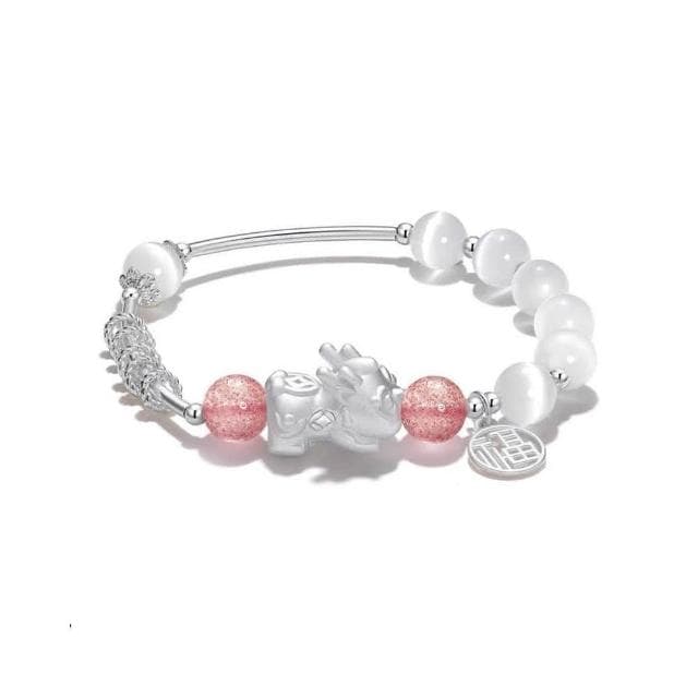 【開運堂】🔥現貨🔥貔貅手鍊貔極泰來福氣滿滿貓眼石粉晶貔貅福牌銅鍍銀串珠手鍊女錦鯉大王