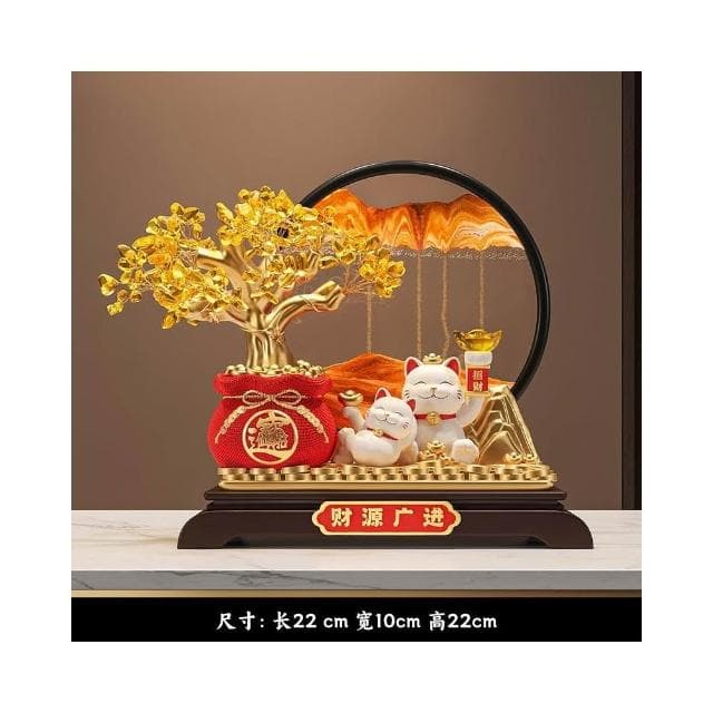 發財樹流沙畫招財貓擺件開業禮物辦公室店鋪前臺裝飾喬遷新居禮物