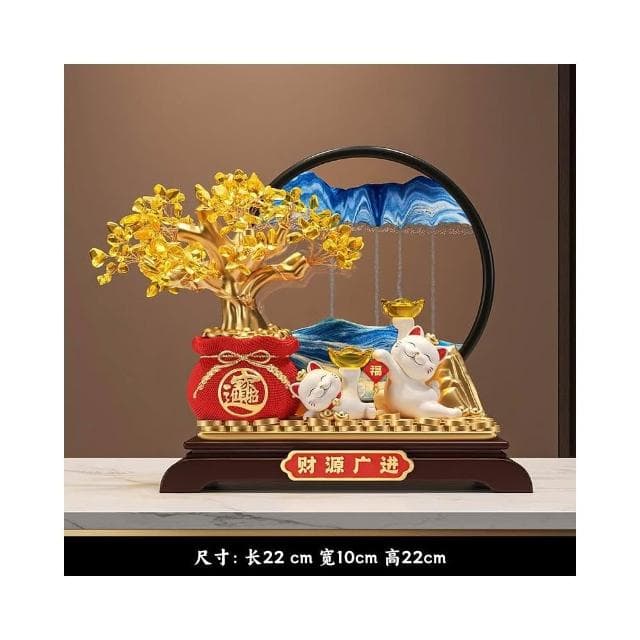 發財樹流沙畫招財貓擺件開業禮物辦公室店鋪前臺裝飾喬遷新居禮物