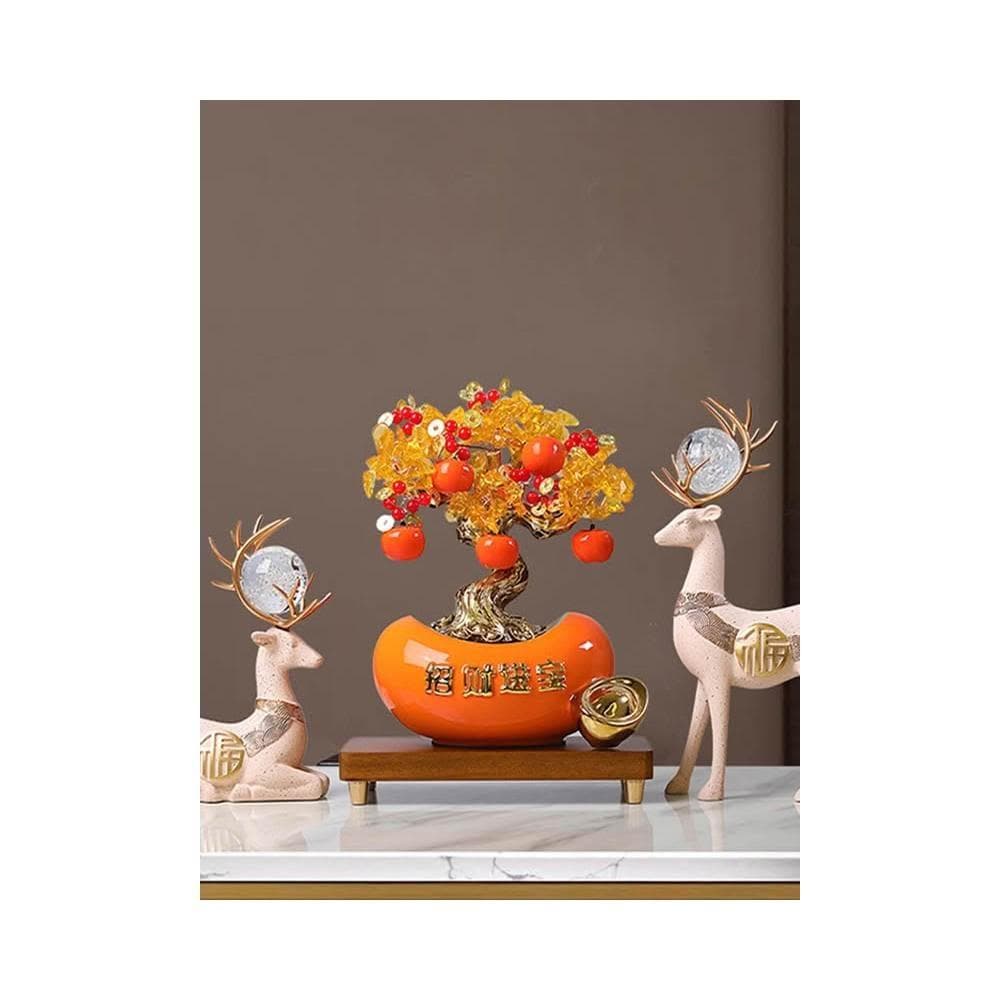 發財樹擺件新中式客廳電視櫃辦公室桌面搖錢樹鹿裝飾喬遷開業禮物