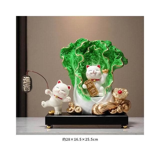 百財如意白菜擺件招財貓客廳辦公室酒櫃收銀臺裝飾品喬遷開業禮物