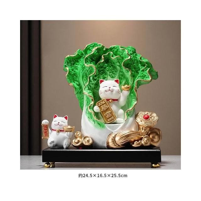 百財如意白菜擺件招財貓客廳辦公室酒櫃收銀臺裝飾品喬遷開業禮物
