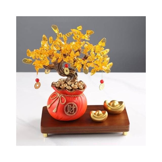 錢袋元寶發財樹招財進寶中式擺件客廳玄關電視櫃喬遷開業裝飾禮物