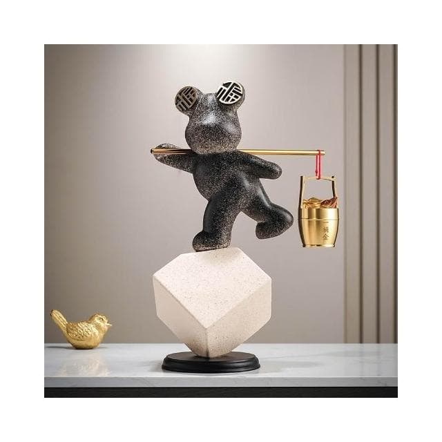 招財進寶熊一桶金擺件玄關客廳電視櫃裝飾辦公室開業喬遷新居禮物