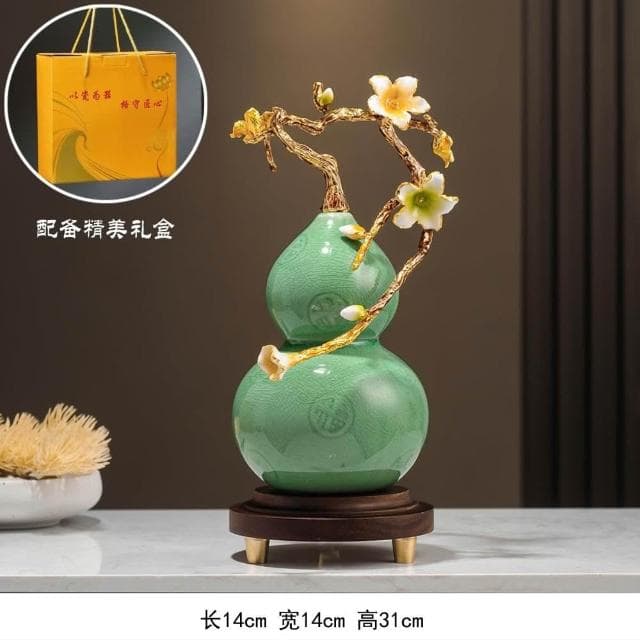琺瑯彩蘭花葫蘆擺件高檔客廳酒櫃辦公室裝飾品喬遷新居禮品