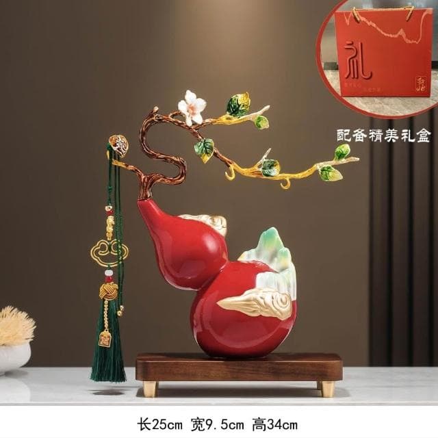 琺瑯彩山峰福祿葫蘆擺件招財高檔客廳電視櫃裝飾開業喬遷新居禮品