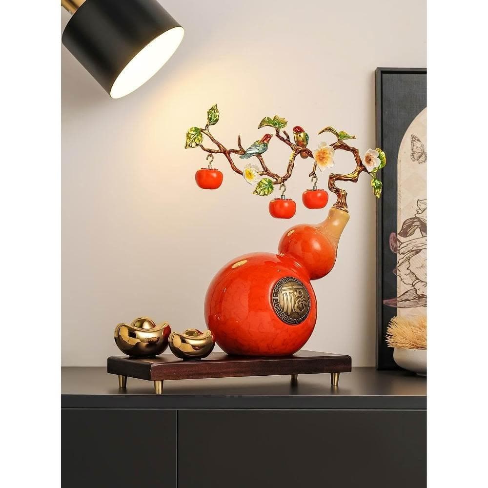 柿柿如意元寶葫蘆擺件新中式客廳玄關酒櫃裝飾辦公室喬遷新居禮品