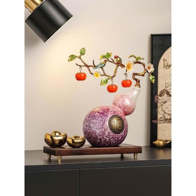 柿柿如意元寶葫蘆擺件新中式客廳玄關酒櫃裝飾辦公室喬遷新居禮品