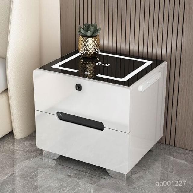 智能床頭櫃現代簡約多功能帶燈無綫充電指紋鎖藍牙音響臥室床邊櫃床頭櫃 抽屜櫃 臥室櫃 置物櫃 收納櫃 XKK8