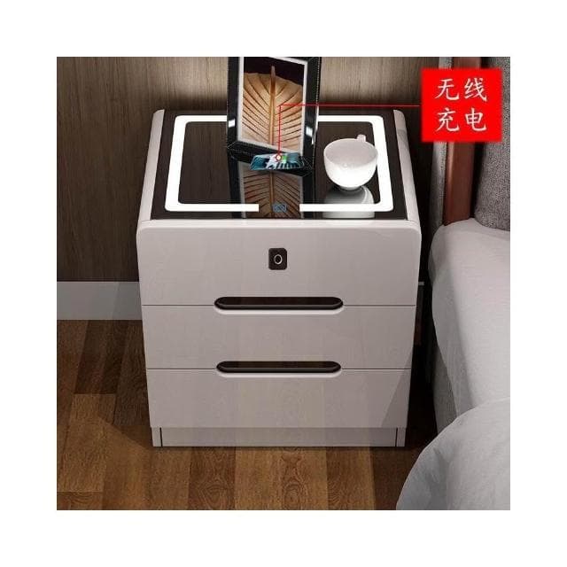床頭櫃ins風簡約現代多功能無綫充電藍牙音響指紋鎖簡易儲物櫃床頭櫃 抽屜櫃 臥室櫃 置物櫃 收納櫃 ADWF
