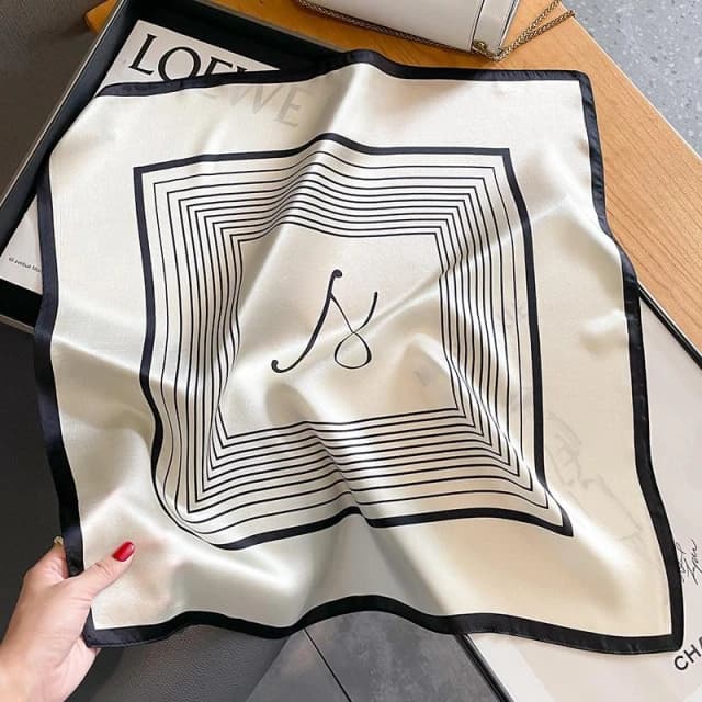 梵花 絲綢桑蠶絲絲巾簡約黑白條紋真絲圍巾女小方巾領巾披肩