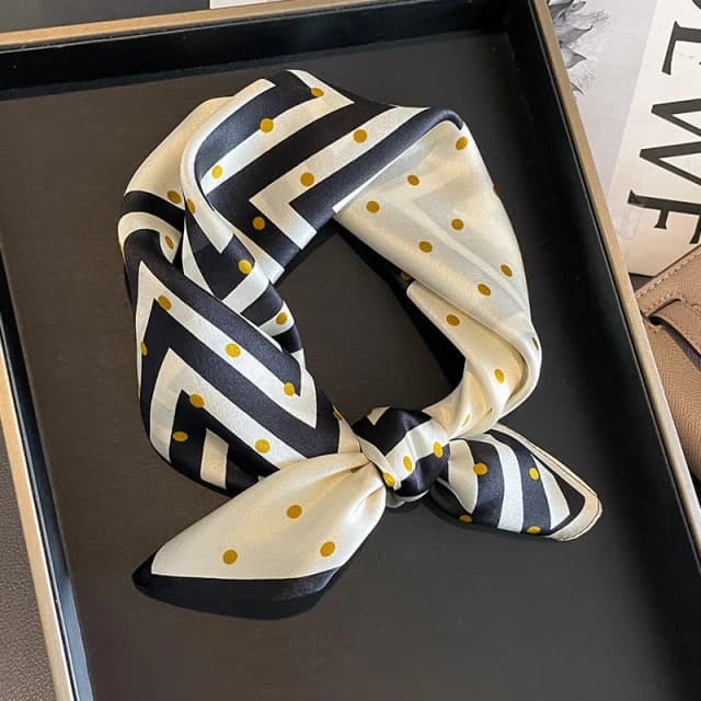 梵花 絲綢桑蠶絲絲巾簡約黑白條紋真絲圍巾女小方巾領巾披肩