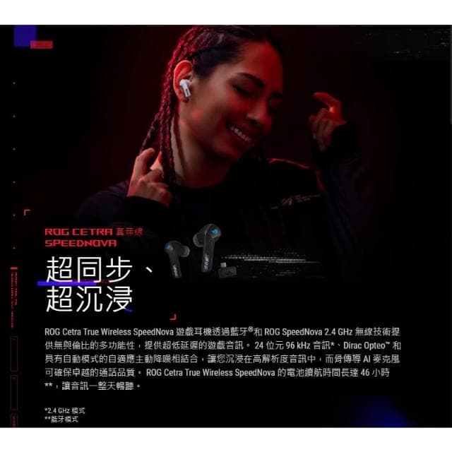 【ASUS 華碩】ROG Cetra True Wireless SpeedNova 無線耳機 雙模連線 主動降噪 藍芽耳機 藍牙耳機