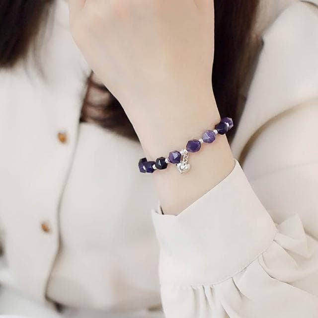 【BLUMA】紫水晶手鏈 萊茵河畔純銀手鍊 招財開運小物 天然石彈性串珠愛心手鏈 925銀飾 飾品禮盒