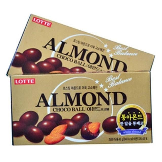 Lucky 韩国乐天扁桃仁巧克力豆46g/盒夹心果仁巧克力盒装KIUY