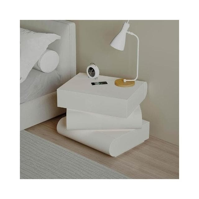 可旋轉智能床頭櫃月半全實木現代簡約奶油風無線充電帶燈藍牙音響