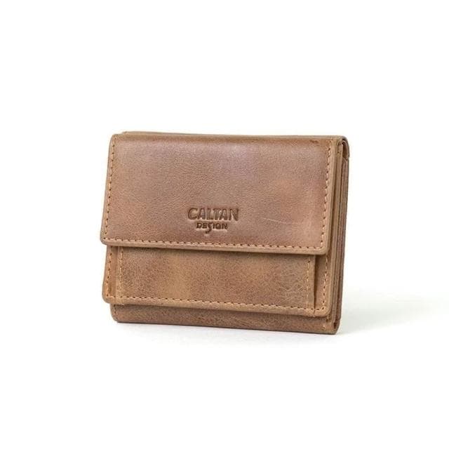 CALTAN DESIGN | 小文藝扣式真皮短夾 075055 五色(真皮 中夾 皮夾 錢包)