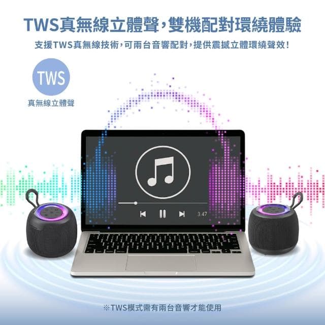 (限時免運優惠) Wildex TWS 炫彩環繞立體聲藍牙喇叭/音響(可串聯/大容量電池/支援TF記憶卡)