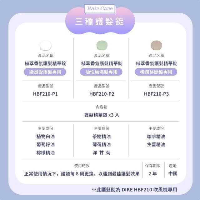 【DIKE】DIKE HBF210吹風機專用植萃香氛護髮精華錠3入 HBF210-P
