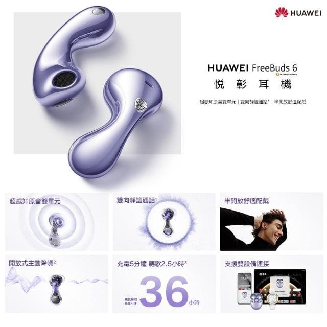 【HUAWEI 華為】FreeBuds 6 真無線藍牙耳機 (無線耳機/運動耳機/降噪耳機)