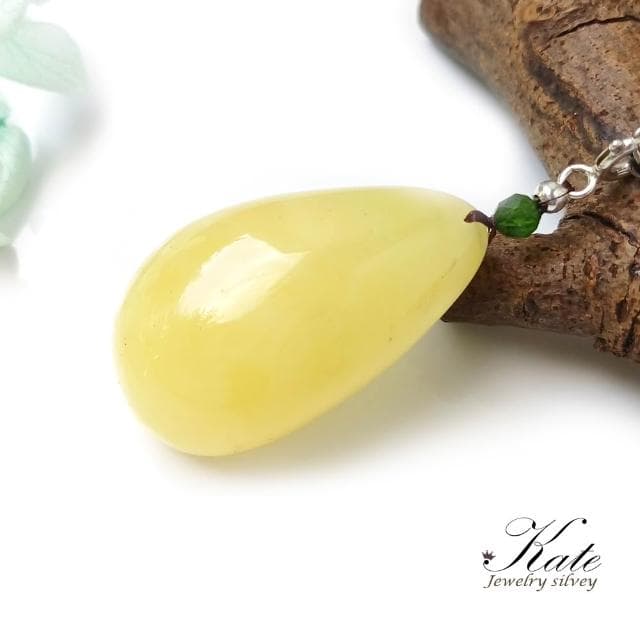 【KATE】銀飾 手工設計華麗芍藥花天然蜜蠟雙墜式純銀項鍊 波羅的海琥珀蜜蠟 植物珀 芍藥花 色澤潤美 生日禮物 情人禮物