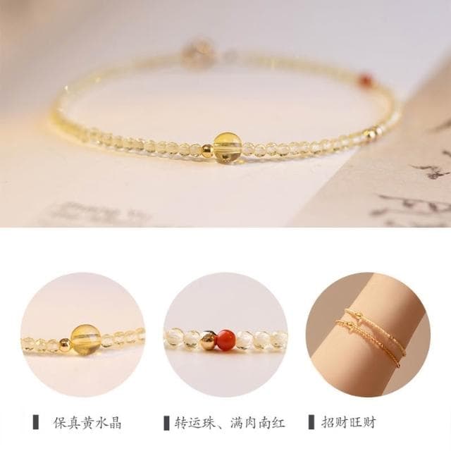 【開運堂】【一夜暴富黃水晶】2MM極細手鍊女14k轉運珠超細設計感小手鏈女友生日禮物(開運堂)