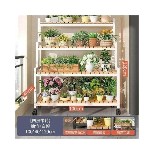 花盆架盆栽架子 植物架 盆栽架子 可移動帶輪置物架階梯 多層花架子