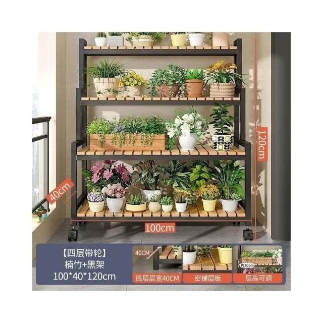 花盆架盆栽架子 植物架 盆栽架子 可移動帶輪置物架階梯 多層花架子