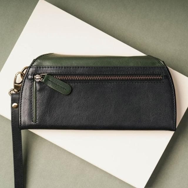 【CALTAN】CALTAN DESIGN | 午夜林真皮掀蓋撞色斜背長夾 075322bk/gr (真皮 長夾 可背式 皮夾 錢包)