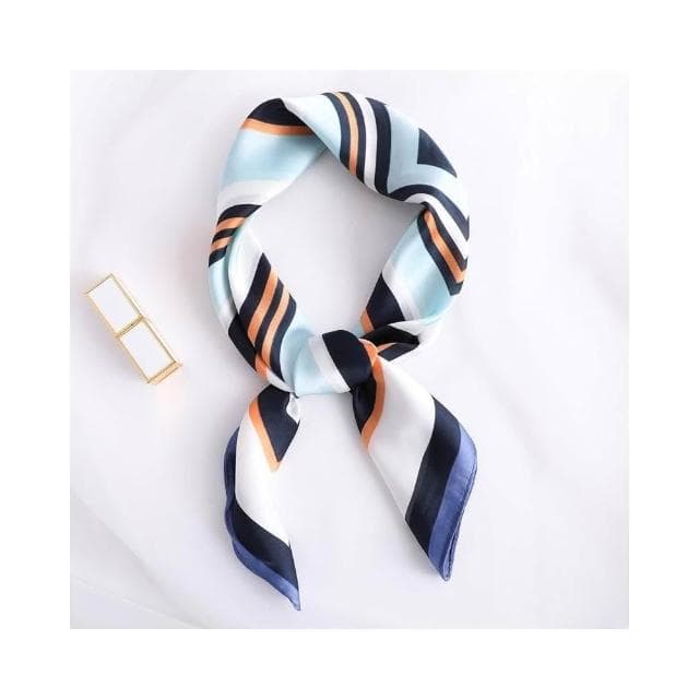 梵花 黑白條紋小方巾絲巾女頭巾春秋搭配襯衫職業裝飾護頸圍脖子薄圍巾