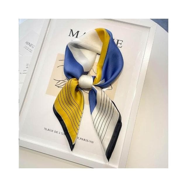 梵花 黑白條紋小方巾絲巾女頭巾春秋搭配襯衫職業裝飾護頸圍脖子薄圍巾