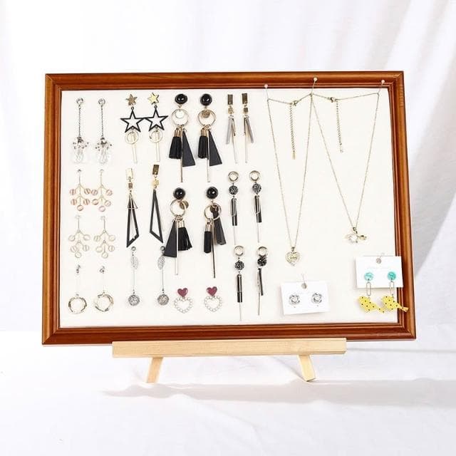 實木相框板掛墻耳環架 女家用首飾架 收納耳釘耳飾項鍊架 飾品展示架 吊墜飾品收納架 擺攤飾品陳列架